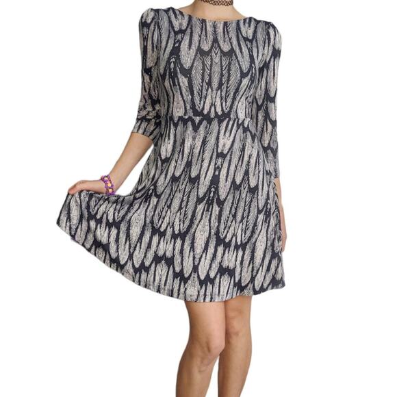 Express Fall Autumn  Black and Cream Feather Whimsygoth Dress Short Mini XS - Picture 2 of 4